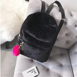 Plush Faux Fur Backpack w/ Heart Pendant - Pink