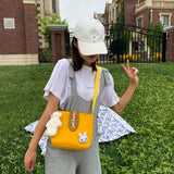 Canvas Cartoon Pendant Shoulder Bag for Women Girls