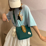 Canvas Cartoon Pendant Shoulder Bag for Women Girls