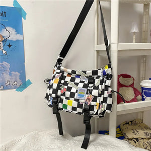 Plaid Messenger Bag Women Cover Shoulder Crossbody Bunny Handbag