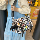 Plaid Messenger Bag Women Cover Shoulder Crossbody Bunny Handbag