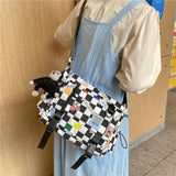 Plaid Messenger Bag Women Cover Shoulder Crossbody Bunny Handbag