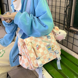 Plaid Messenger Bag Women Cover Shoulder Crossbody Bunny Handbag