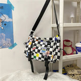 Plaid Messenger Bag Women Cover Shoulder Crossbody Bunny Handbag
