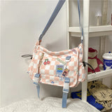 Plaid Messenger Bag Women Cover Shoulder Crossbody Bunny Handbag