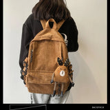 Corduroy Backpack Women Stripe Harajuku School Bag Teenage Girl Backpack