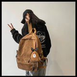 Corduroy Backpack Women Stripe Harajuku School Bag Teenage Girl Backpack