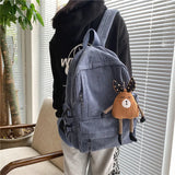 Corduroy Backpack Women Stripe Harajuku School Bag Teenage Girl Backpack