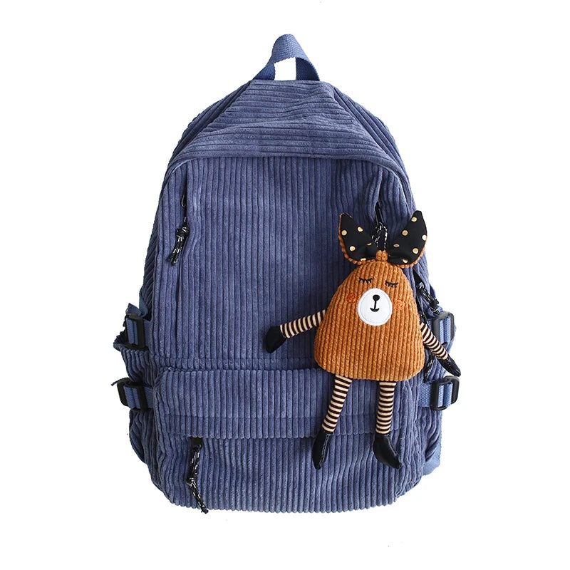 Corduroy Backpack Women Stripe Harajuku School Bag Teenage Girl Backpack
