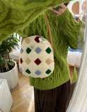 Fluffy Cotton Mini Single Shoulder Bag Dot Plaid Cotton-filling Underarm Bag