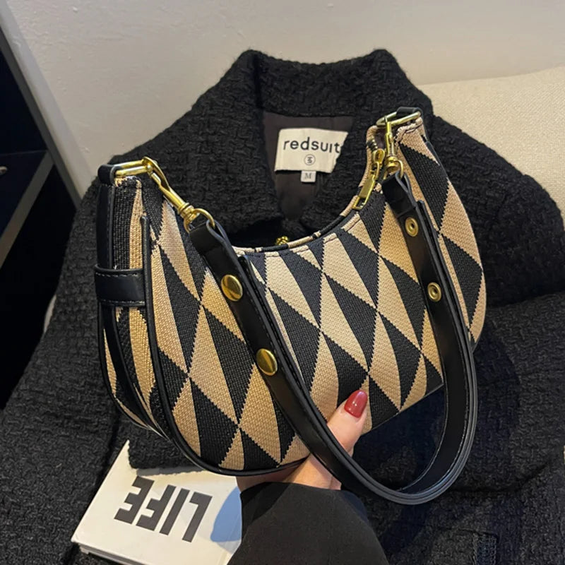 Retro Women Canvas Underarm Half Moon Bags