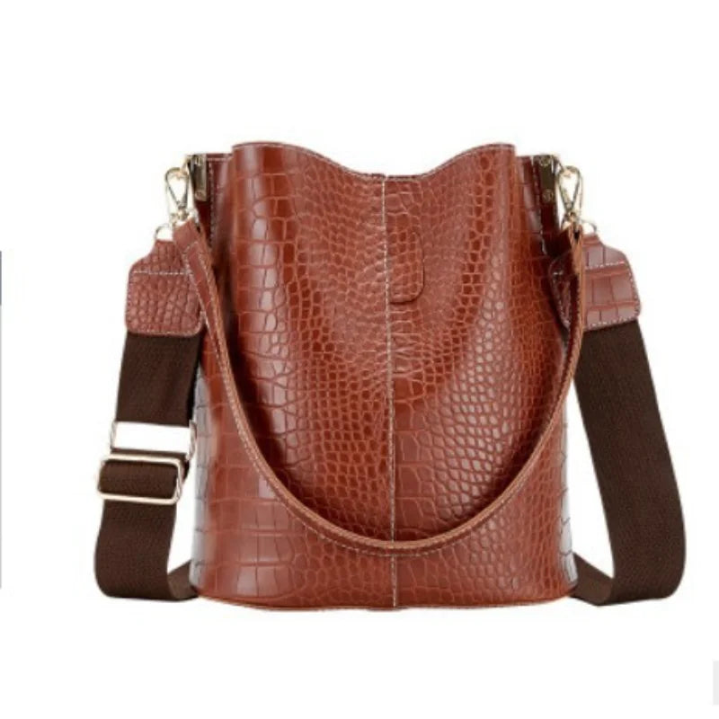 Large Capacity Bucket Bag Crocodile Pattern Crossbody Bags for Women