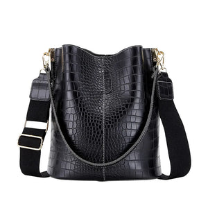 Large Capacity Bucket Bag Crocodile Pattern Crossbody Bags for Women