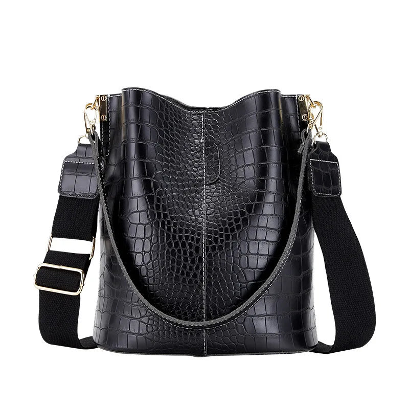 Large Capacity Bucket Bag Crocodile Pattern Crossbody Bags for Women