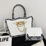 Green Silver Pu Leather Handbag Large Capacity Tote Lady Messenger Bag