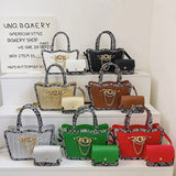 Green Silver Pu Leather Handbag Large Capacity Tote Lady Messenger Bag