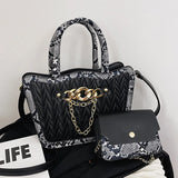 Green Silver Pu Leather Handbag Large Capacity Tote Lady Messenger Bag