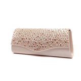 Satin Rhinestone Evening Bag Glitter Clutch Wedding Party Purse Chain