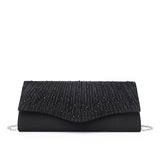 Satin Rhinestone Evening Bag Glitter Clutch Wedding Party Purse Chain