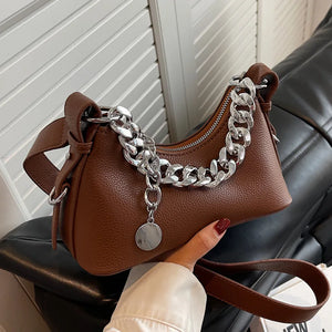 Women's Brown Shoulder Bag Chain Armpit Clutch