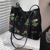 Large Flowers Tote Bag Embroidery Canvas Handbag