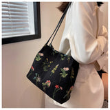 Large Flowers Tote Bag Embroidery Canvas Handbag