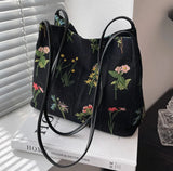 Large Flowers Tote Bag Embroidery Canvas Handbag