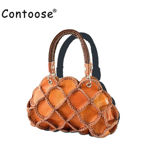 Vintage Leather Patchwork Women Handbags Top-Handle Bags