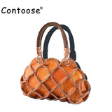Vintage Leather Patchwork Women Handbags Top-Handle Bags