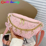 Fall Women's Chest Bag PU Leather Paneled Canvas Shoulder Bag Handbag Fanny Pack