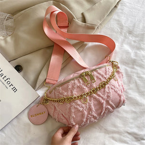 Fall Women's Chest Bag PU Leather Paneled Canvas Shoulder Bag Handbag Fanny Pack