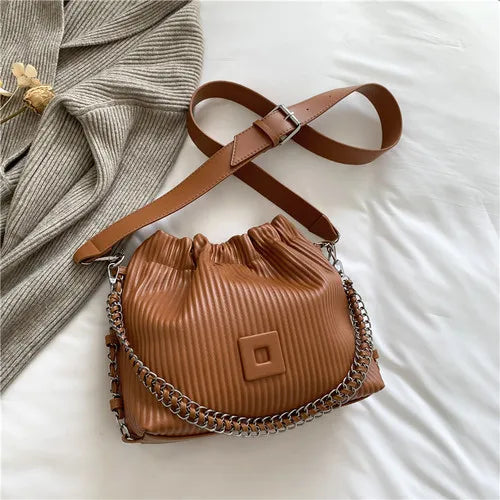 Chain Handbag Pleated Shoulder Bag for Women Clutch Purses Crossbody Bag