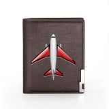 Aircraft Cover Leather Wallet Billfold Slim Credit Card/ID Holders Money Bag