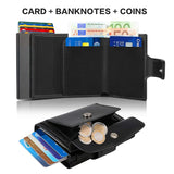 RFID Blocking Trifold Smart Men Wallets Leather Slim with Coin Pocket