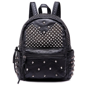 Rivet High Soft PU Women Backpack School Bag Casual Daily Backpack