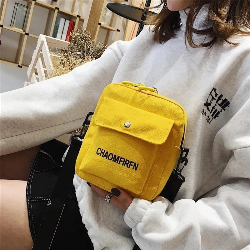 Canvas Small Square Handbag Earphone Crossbody Bag