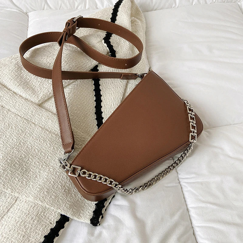 Chain Shoulder Purse Solid PU Leather Women's Personality Handbag