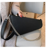 Chain Shoulder Purse Solid PU Leather Women's Personality Handbag