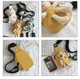 Canvas Tote Bag Solid Youth Casual Messenger Phone Bag Pocket