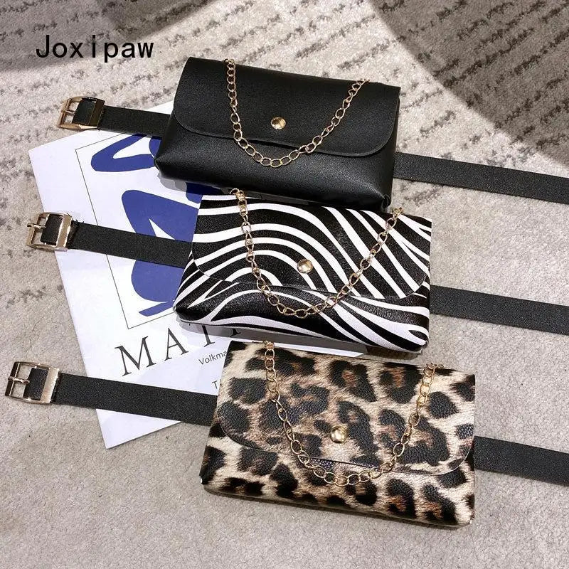 Leopard Print Waist Bag Chain Phone Shoulder PU Leather Fanny Pack