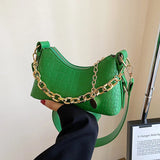 Crocodile Pattern Women Shoulder Bag Black