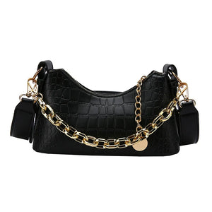 Crocodile Pattern Women Shoulder Bag Black