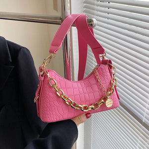 Crocodile Pattern Women Shoulder Bag Black