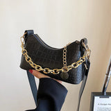 Crocodile Pattern Women Shoulder Bag Black