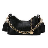 Crocodile Pattern Women Shoulder Bag Black