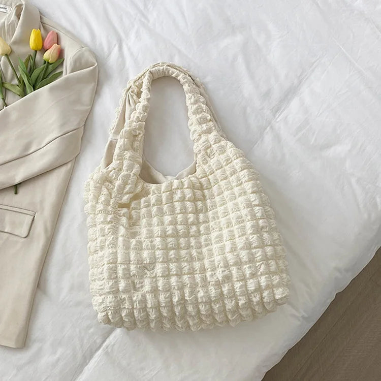 Pleated Casual Tote Large Capacity Top Handle Shoulder Bag