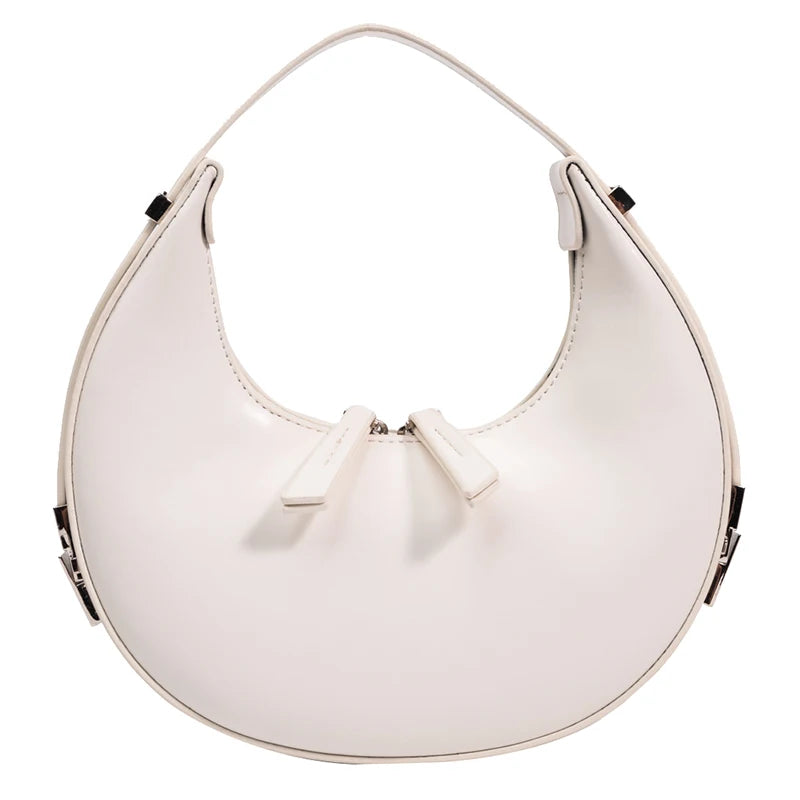 Half Moon Shape Women Bag Leather Clutch Purse Vintage Handbag