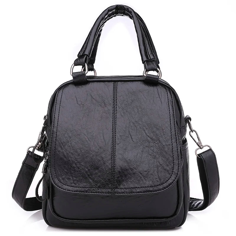 High Women Backpacks Function Leather Ladies Chains Small Backpack