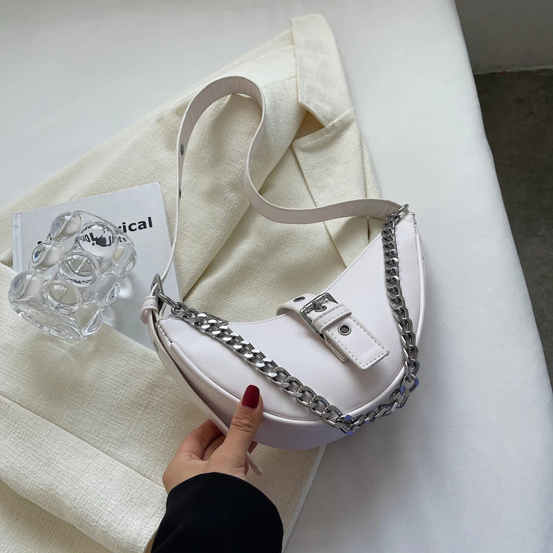 Half Moon PU Leather Shoulder Bag for Women
