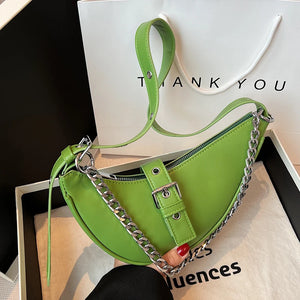 Half Moon PU Leather Shoulder Bag for Women